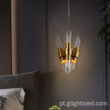 Luminária pendente LED de vidro dourado para cabeceira do quarto interno
